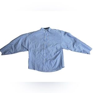 Elliott Lauren Light Blue White Striped Button Down Collarless Top Size XS